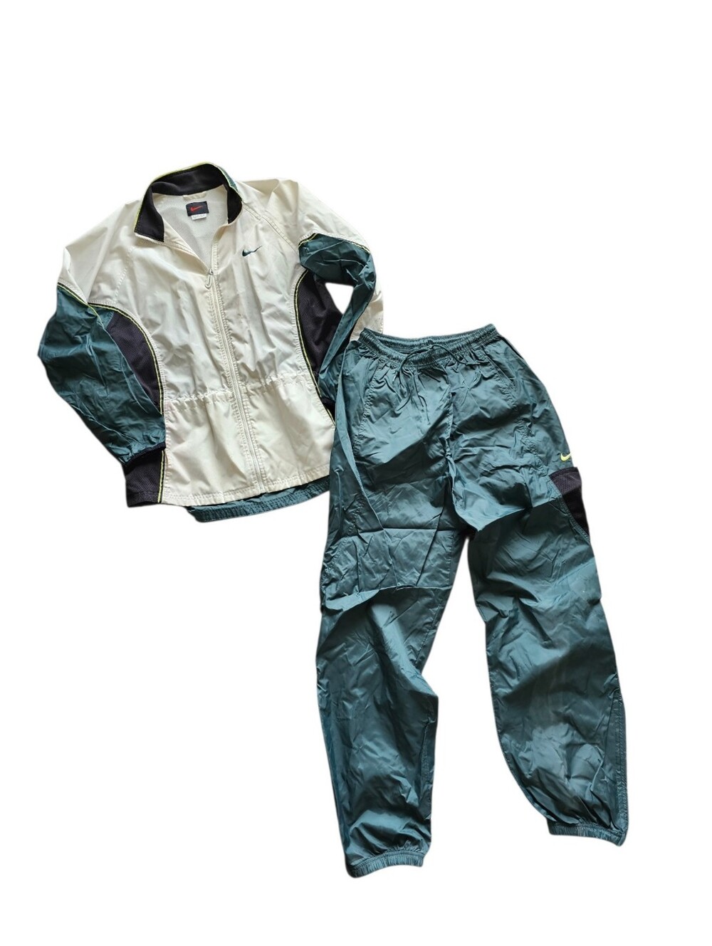 Vintage Nike Teal and Cream Windbreaker Track Pants & Jacket Set